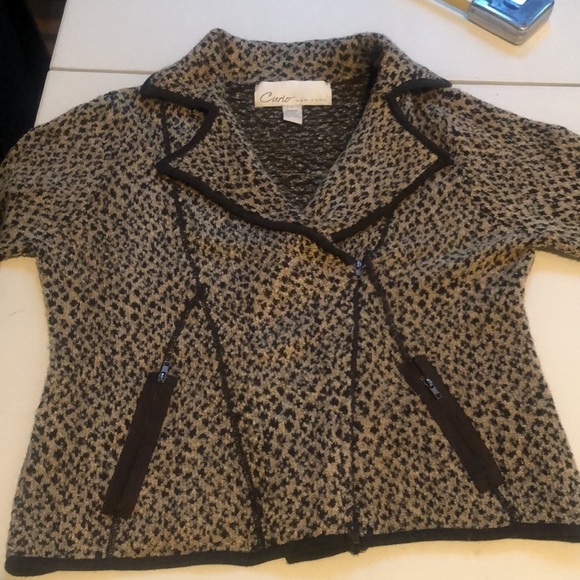 Curio New York  Large leopard print cardigan zip front blazer look with pockets - Picture 8 of 13